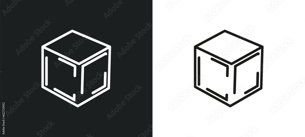 Poster side to side of a cube outline icon in white and black colors. side to of a cube flat vector icon fr
