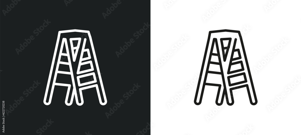 Poster stepladder outline icon in white and black colors. stepladder flat vector icon from general collecti