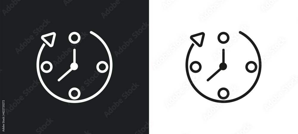Poster clockwise outline icon in white and black colors. clockwise flat vector icon from general collection