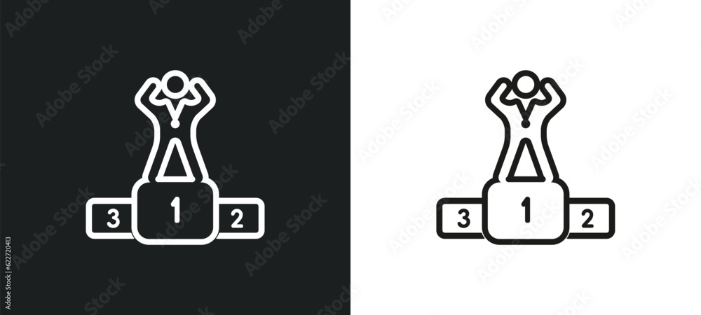 Poster winning outline icon in white and black colors. winning flat vector icon from general collection for
