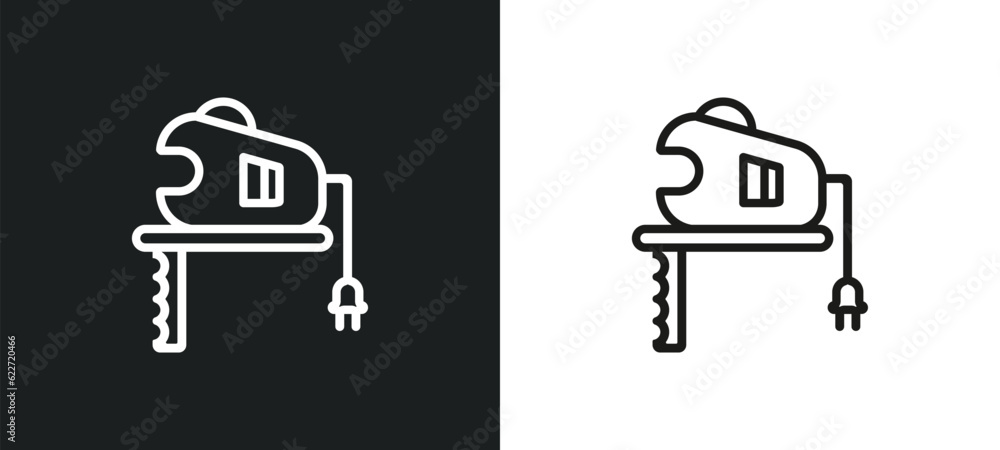Poster fretsaw outline icon in white and black colors. fretsaw flat vector icon from general collection for