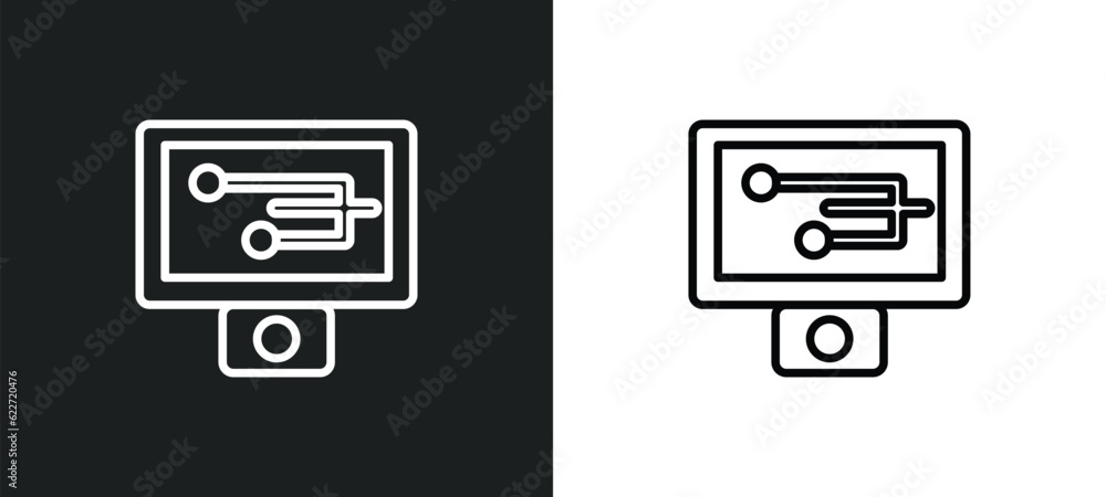 Poster information technology outline icon in white and black colors. information technology flat vector ic