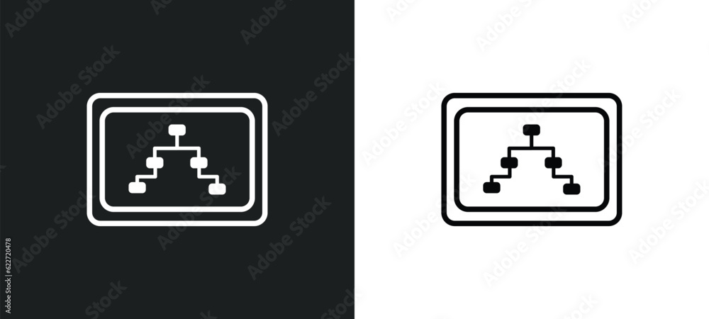 Poster information architecture outline icon in white and black colors. information architecture flat vecto