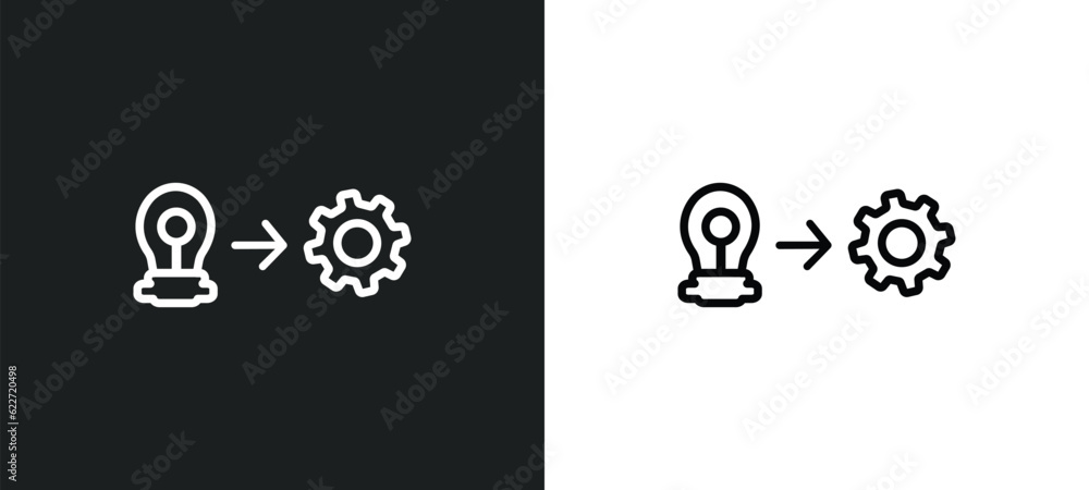 Poster implementation outline icon in white and black colors. implementation flat vector icon from general 