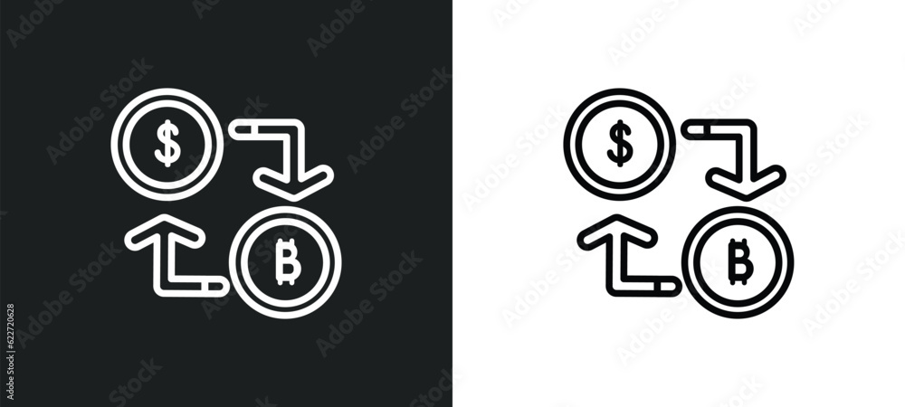 Poster crypto-exchange outline icon in white and black colors. crypto-exchange flat vector icon from genera