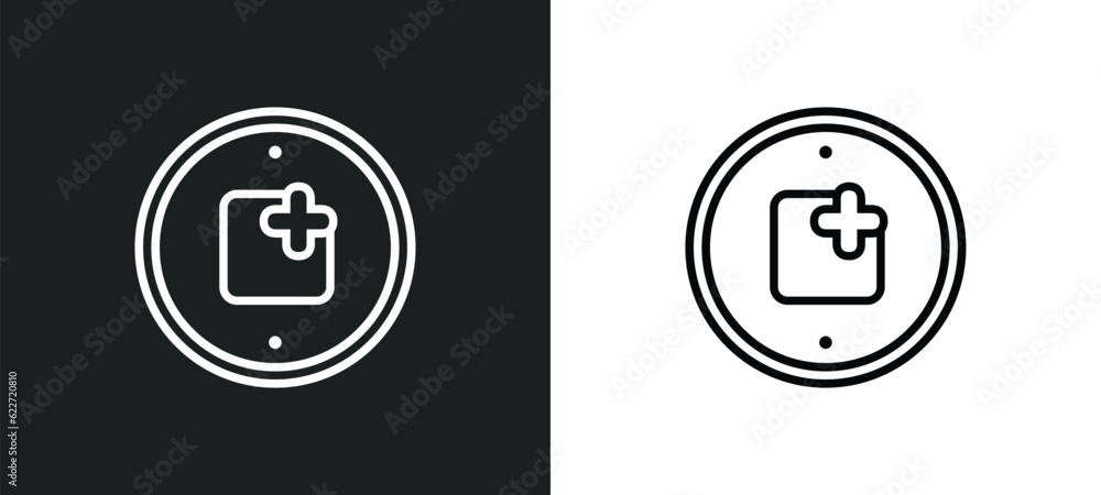 Poster add photos outline icon in white and black colors. add photos flat vector icon from general collecti