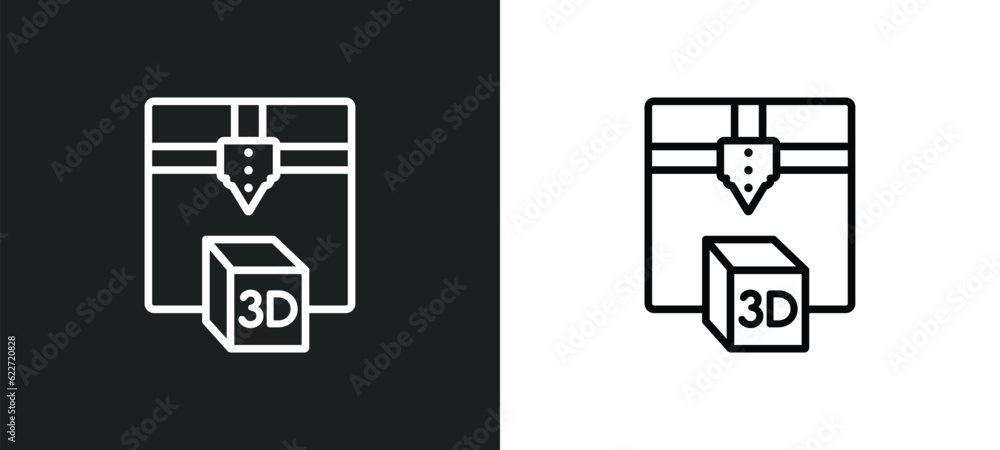 Poster 3d printing outline icon in white and black colors. 3d printing flat vector icon from general collec