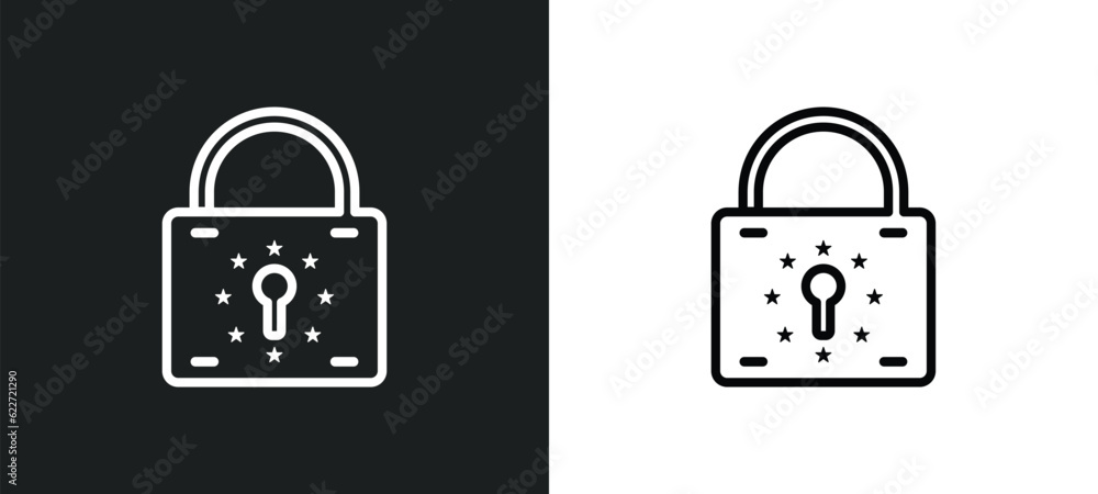 Poster lock outline icon in white and black colors. lock flat vector icon from gdpr collection for web, mob