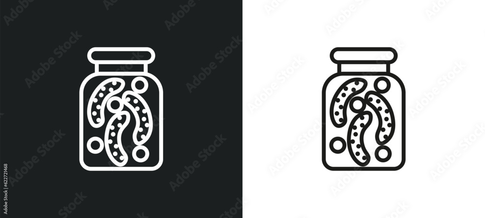 Poster pickle outline icon in white and black colors. pickle flat vector icon from gastronomy collection fo
