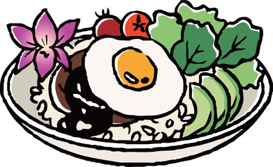 ロコモコ　手描き線画イラスト