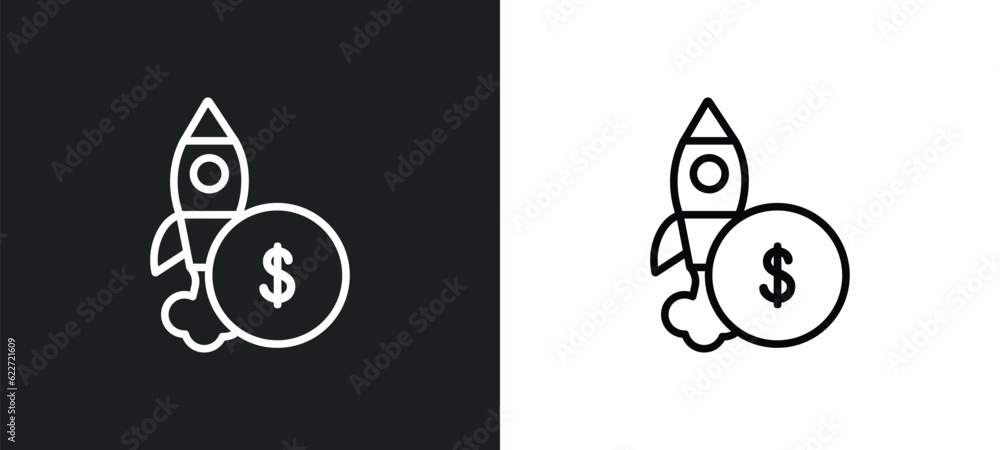 Poster startup outline icon in white and black colors. startup flat vector icon from future technology coll