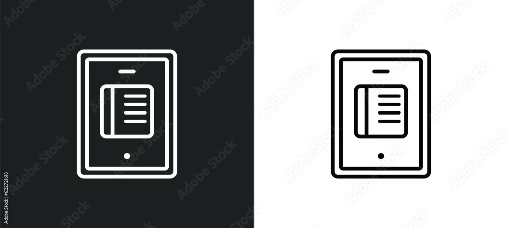 Poster online learning outline icon in white and black colors. online learning flat vector icon from future