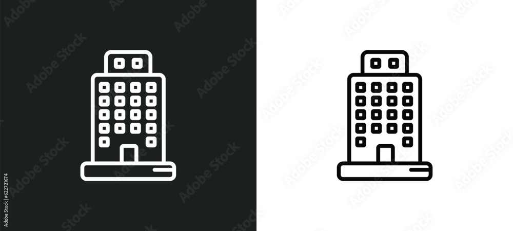 Poster building outline icon in white and black colors. building flat vector icon from future technology co