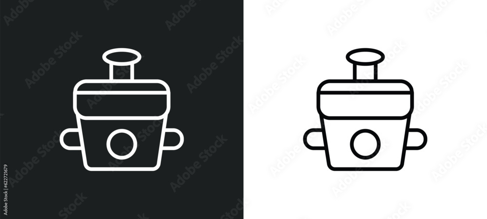 Poster cooker outline icon in white and black colors. cooker flat vector icon from future technology collec