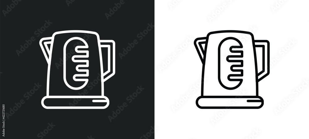 Poster kettle outline icon in white and black colors. kettle flat vector icon from future technology collec