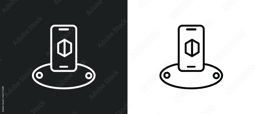 Poster augmented reality outline icon in white and black colors. augmented reality flat vector icon from fu