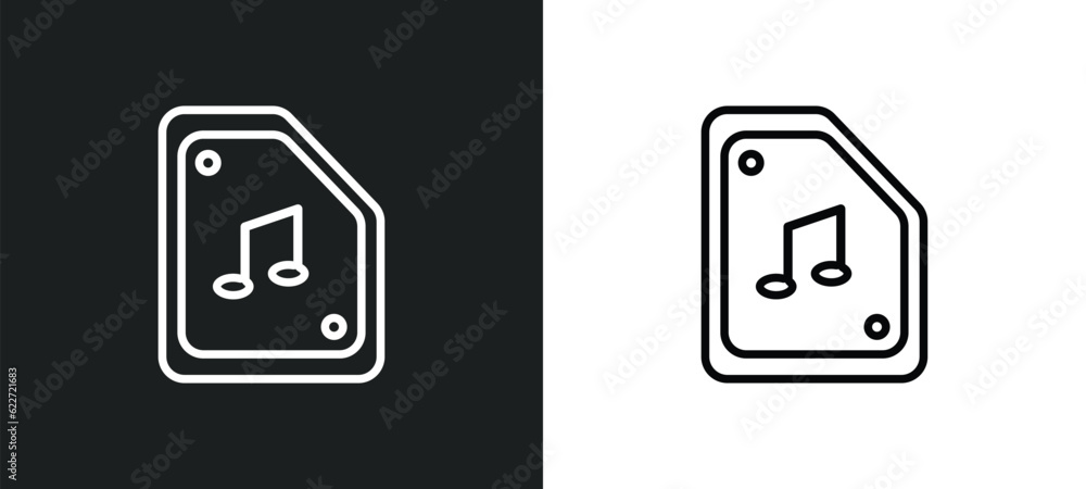 Poster audio file outline icon in white and black colors. audio file flat vector icon from future technolog