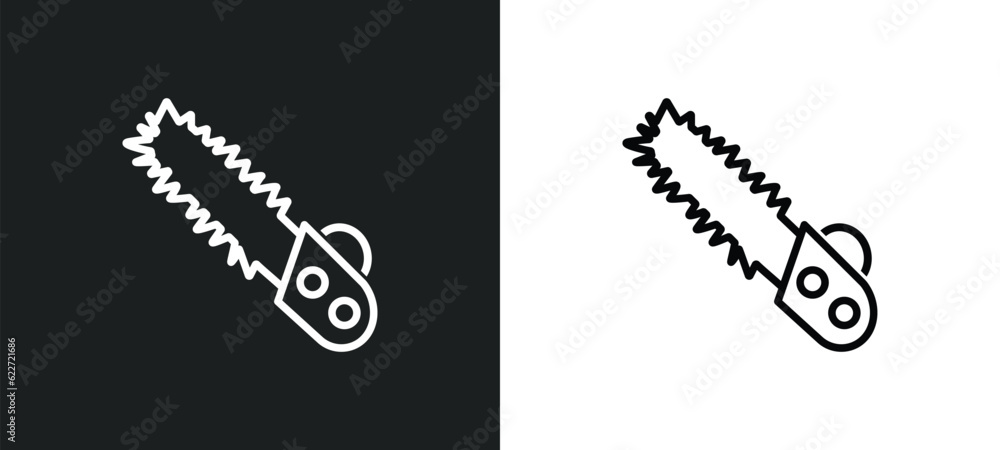 Poster chainsaw outline icon in white and black colors. chainsaw flat vector icon from future technology co