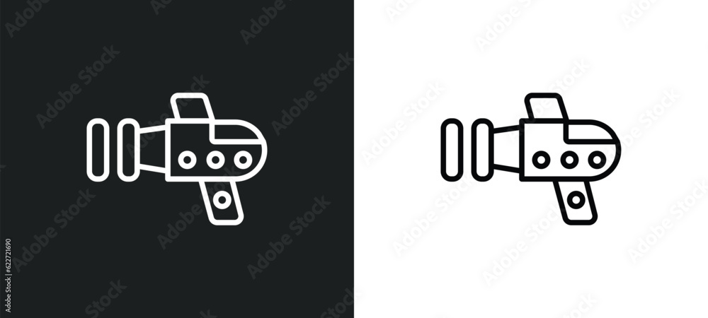 Poster blaster outline icon in white and black colors. blaster flat vector icon from future technology coll