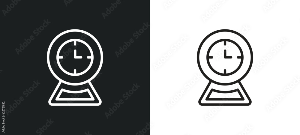 Poster table clock outline icon in white and black colors. table clock flat vector icon from furniture coll