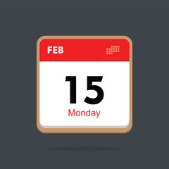 monday 15 february icon with black background, calender icon