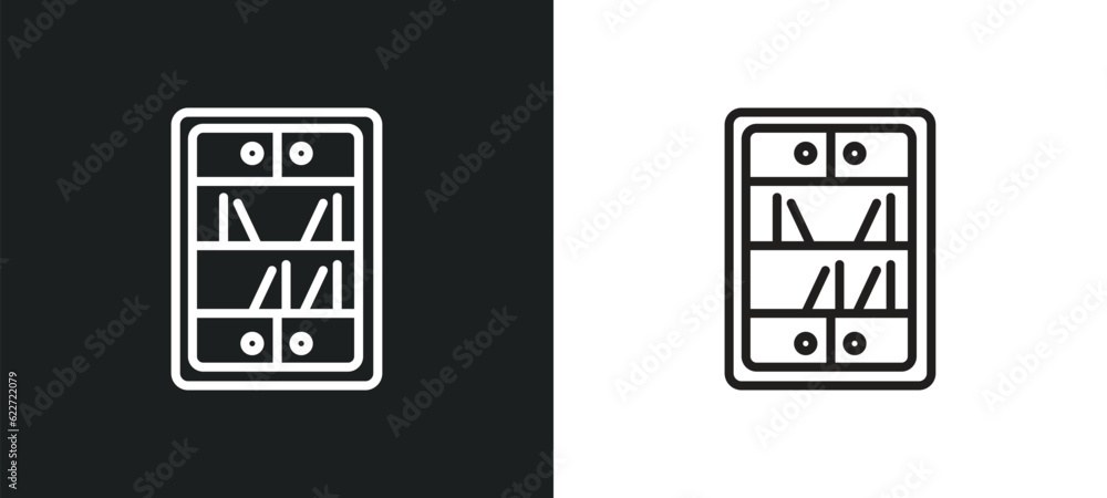 Poster shelf outline icon in white and black colors. shelf flat vector icon from furniture and household co