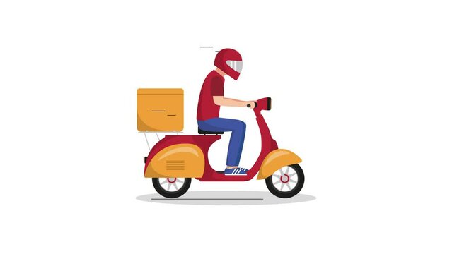 Delivery man riding a scooter with delivery box. High-quality 4K animation footage