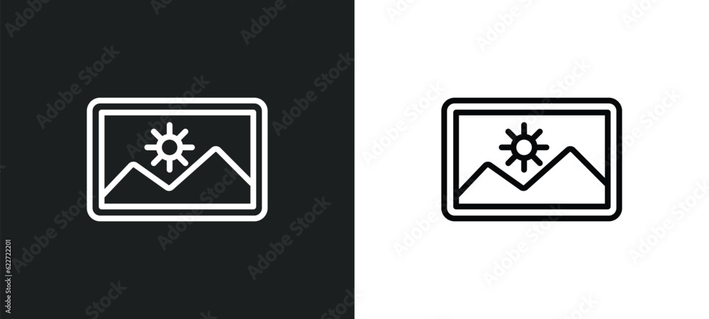 Poster frame outline icon in white and black colors. frame flat vector icon from furniture collection for w