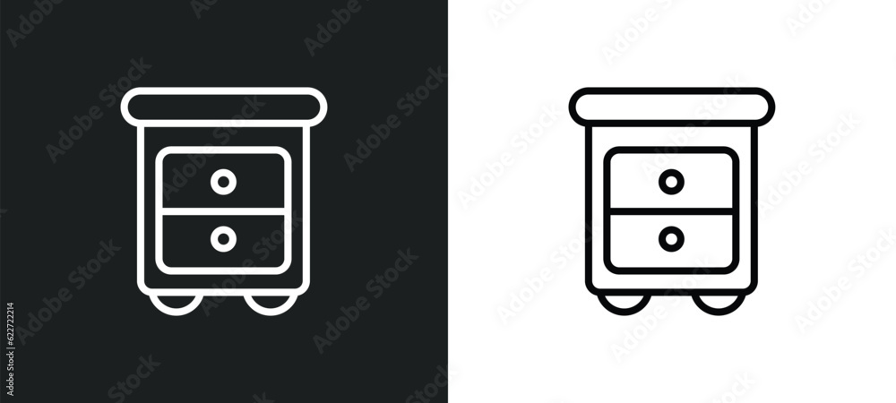 Poster bedside table outline icon in white and black colors. bedside table flat vector icon from furniture 