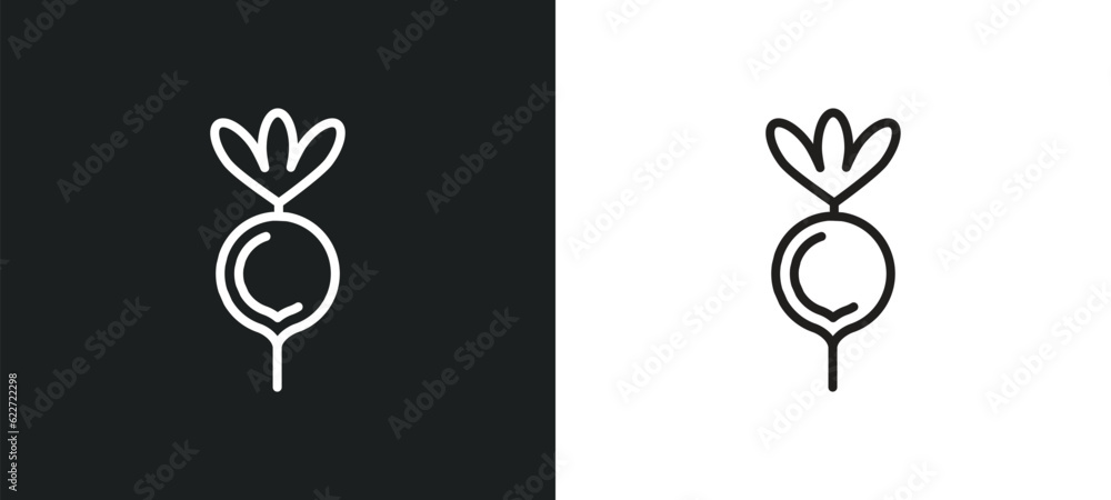 Poster radish outline icon in white and black colors. radish flat vector icon from fruits collection for we