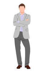 Young businessman standing. Confident man in formal outfit full length. Flat realistic illustration.