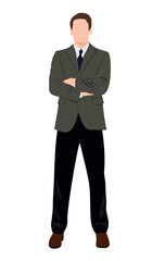 Young businessman standing. Confident man in formal outfit full length. Flat realistic illustration.