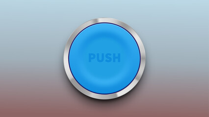 3d Round buttons with metal frame. Blue shiny push button icon vector. Modern 3d badges for website and mobile app switch button interface elements. Colored round web buttons isolated on background.