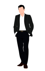 Young businessman standing. Confident man in formal outfit full length. Flat realistic illustration.