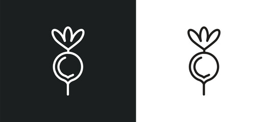 radish outline icon in white and black colors. radish flat vector icon from fruits collection for web, mobile apps and ui.