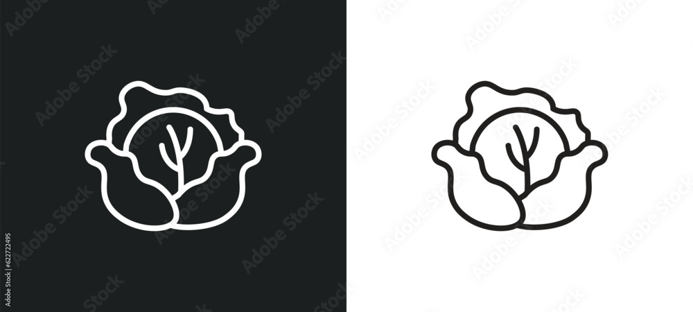 Aufkleber cabbage outline icon in white and black colors. cabbage flat vector icon from fruits collection for 