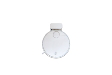 Robotic vacuum cleaner on the floor in cozy modern living room