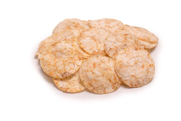 Rice chips isolated on white background.