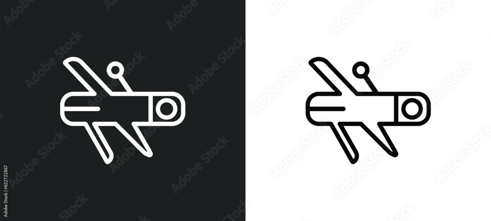 Poster multitool outline icon in white and black colors. multitool flat vector icon from free time collecti