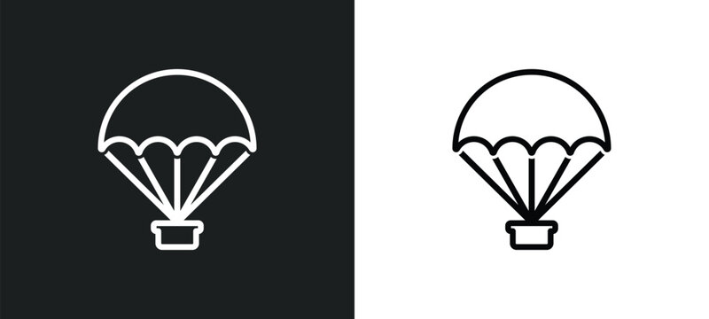parachuting outline icon in white and black colors. parachuting flat vector icon from free time collection for web, mobile apps and ui.
