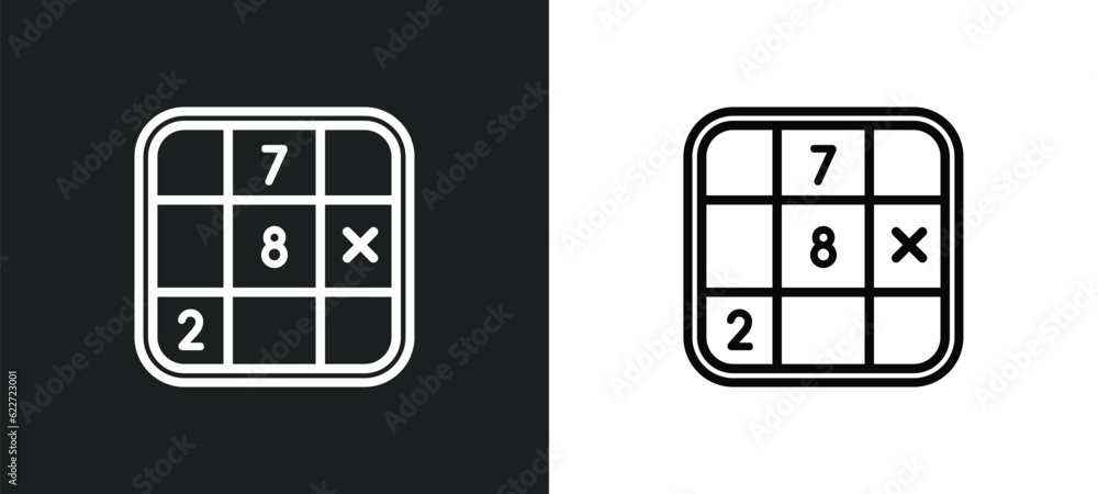 Aufkleber sudoku outline icon in white and black colors. sudoku flat vector icon from free time collection for