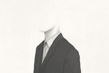 Illustration of invisible man, black and white surreal abstract minimal concept - obrazy, fototapety, plakaty
