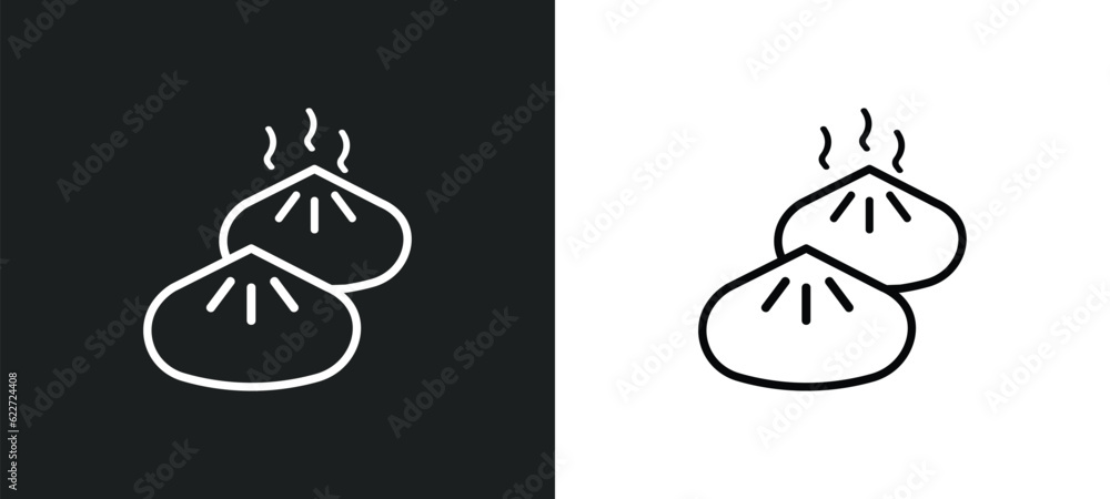 Poster dumpling outline icon in white and black colors. dumpling flat vector icon from food collection for 