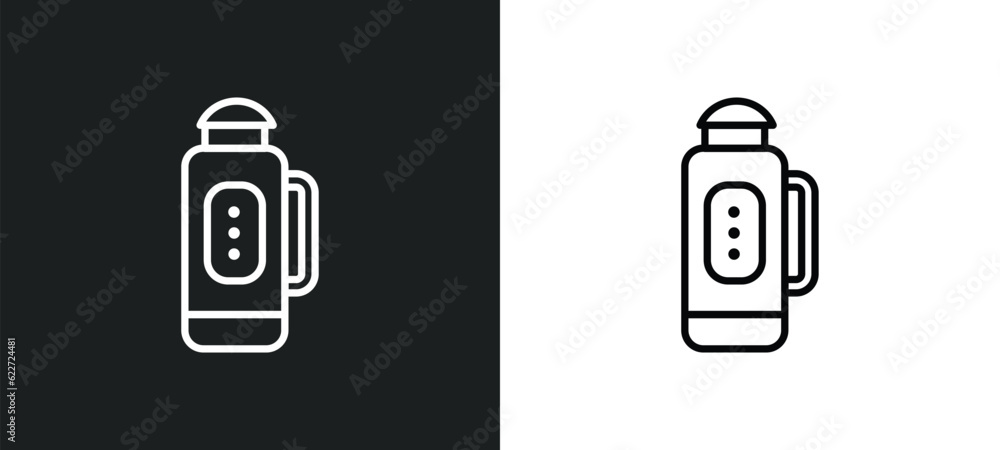 Poster thermo flask outline icon in white and black colors. thermo flask flat vector icon from food collect