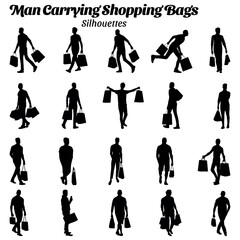 Man carrying shopping bags
silhouette vector illustration set