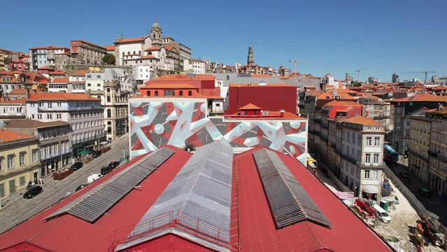 Aerial view of the red roof of Hard Club - Formerly Ferreira Borges Market in Porto city