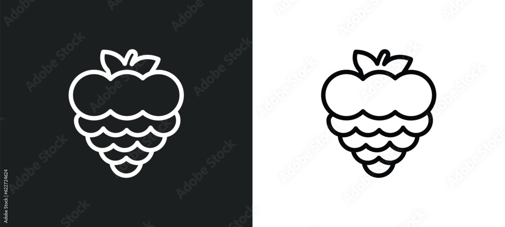 Poster raspberry leaf outline icon in white and black colors. raspberry leaf flat vector icon from food col