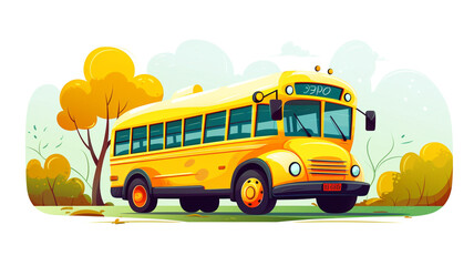 School bus, background white type cartoon, illustration