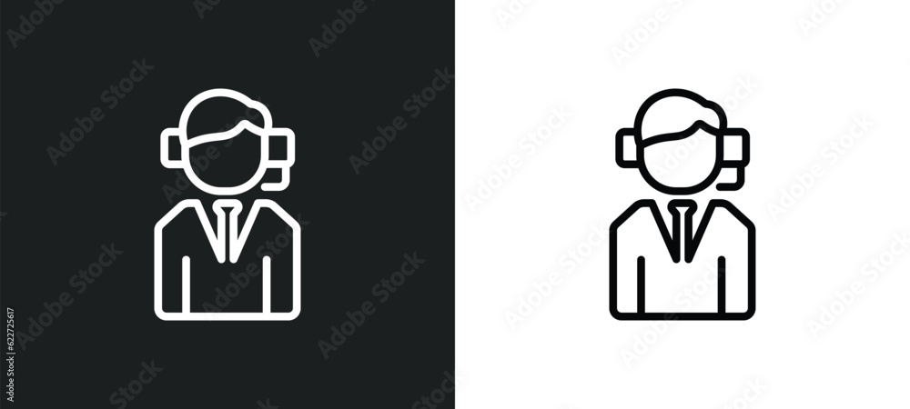 Poster operator outline icon in white and black colors. operator flat vector icon from fast food collection