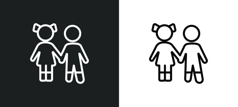 sibling outline icon in white and black colors. sibling flat vector icon from family relations collection for web, mobile apps and ui.